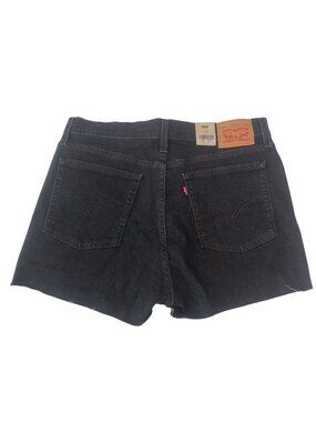 Levis High-Rise Hypersoft Denim Shorts Women SZ 14/W32 Black Raw Hem